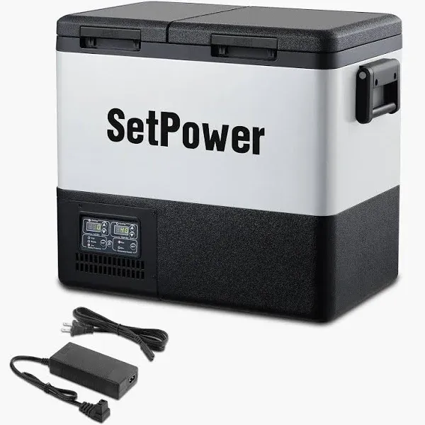 Setpower Pt55 12V Portable Car Refrigerator Freezer with AC Adapter, 58 Quart Dual Zone Outdoor Fridge, 0-50, Separate Temperature Control, 3-Year