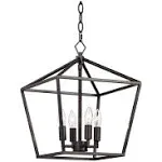 Franklin Iron Works Queluz Bronze Pendant Chandelier 13 inch Wide Industrial Rustic Geometric Cage 4-Light Fixture for Dining Room House Kitchen