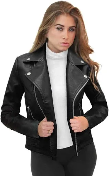 Olivia Miller Women's Faux Leather Moto Biker Jacket Long Sleeve Zip Jacket