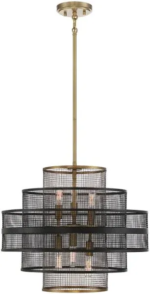 Kelvin 20" Wide Warm Brass Black 6-Light Tiered Pendant