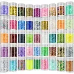 Linwulte Holographic Chunky and Fine Glitter Mix, 45 Colors Craft Glitter for Epoxy Resin Arts, Iridescent Nail Glitter, Cosmetic Eye Hair Face Body