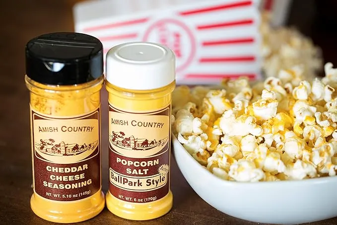 Amish Country Popcorn | Seasoning Variety Pack | BallPark Style ButterSalt - 6 oz & Cheddar Cheese - 5.1 oz Popcorn Seasoning | Old Fashioned, Non-GMO and Gluten Free