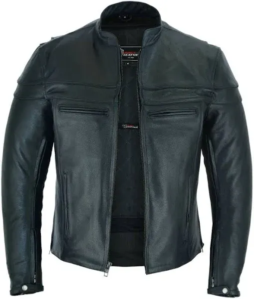 Mens Premium Cowhide Cafe Racer Leather Motorcycle Jacket with Zipper Vents