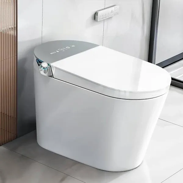 Smart Toilet with Bidet Built in, Auto Open & Close, Foot Sensing Bidet Toilet Combo with Auto Flush, Remote Control Warm Water, Elongated Heated Bidet Seat, Dryer, Water Tankless, LED Light