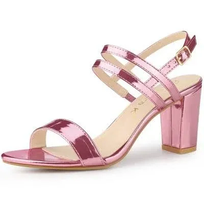 Allegra K Women's Open Toe Slingback Block Heel Buckle Ankle Strap Sandals