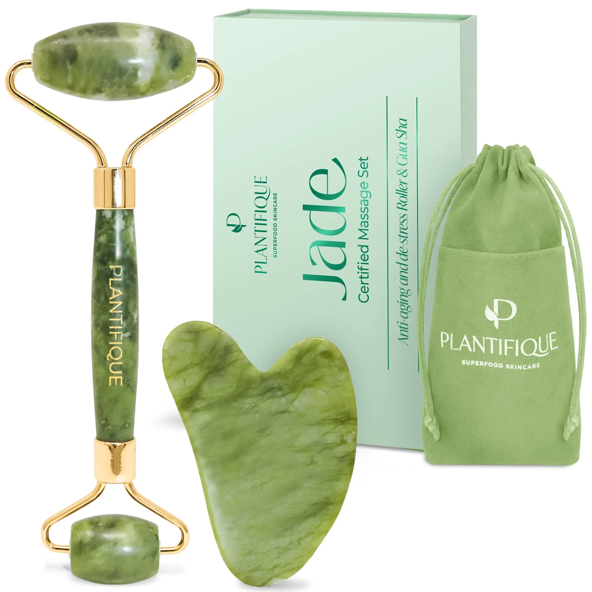 Plantifique Jade Roller and Gua Sha Set