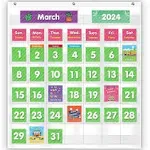 Classroom Monthly Calendar Pocket Chart with 71 Cards for Kids Learning for Home