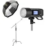 Flashpoint Xplor 600 Pro TTL - Glow EZ Lock Octa Quick XL Softbox with Bowens Mount (48in), 10' Century Light Stand On Turtle Base Kit with 40in