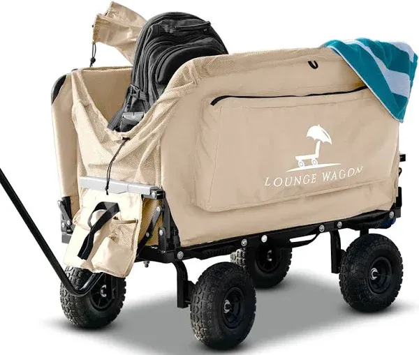 The Lounge Wagon – The Only Wagon That Converts into a 2-Person Chair - 3-in1 cart - Included Cargo net- Ultimate Beach Wagons– Beach Chairs for Adults – Sports Wagon(Umbrella Sold Separately)…