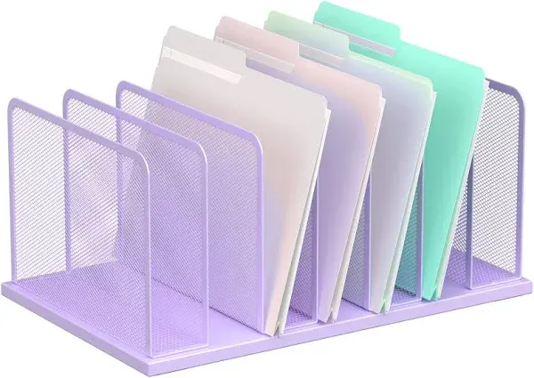 Kuntine.B Desk File Organizer Upright Mesh Desktop Organizer File Sorter Office Organization File Holder for Home, Office & Classroom (Purple, 1 Pack 7-Section)