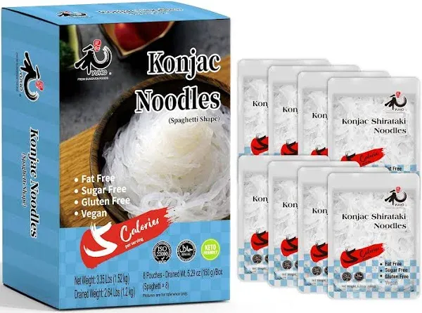 Gluten &amp; Fat Free Shirataki Konjac Angel Hair Pasta - 8 Pack, Low Calorie, Vegan