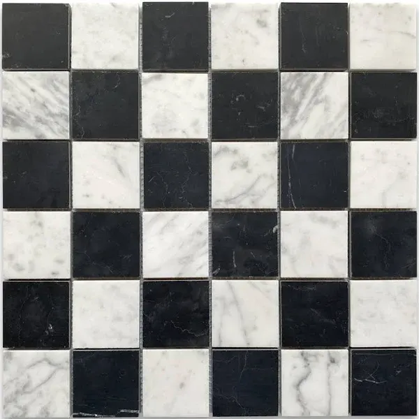 Stone Center Online Carrara White & Nero Marquina Black Marble 2x2 Checkerboard Mosaic Tile Polished Kitchen Bath Wall Floor Backsplash Shower (1 Sheet)