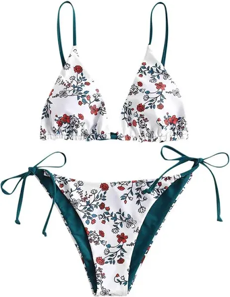 ZAFUL Women's Triangle Bikini Floral String Bikini Set Two Piece Swimsuit Bathing Suits