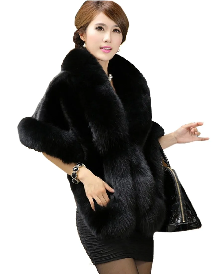 Women's Faux Fur Cloak Cape Shawl