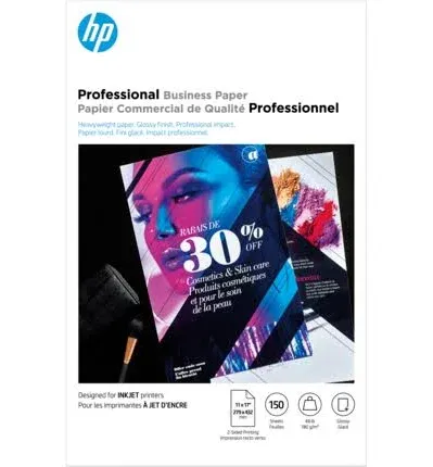 HP Professional Business Paper, Glossy, 11x17 in, 48 lb, 150 sheets, works with inkjet printers (CG932A)