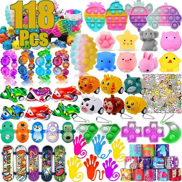 118 Pcs Party Favors Pop Fidget Toys Treasure Box Toys Classroom Prizes Pinata Filler