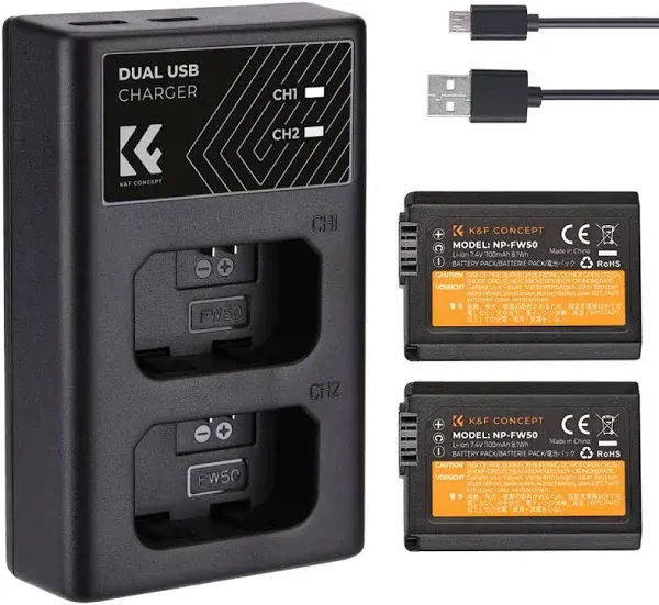 NP-FW50 Replacement Battery 2 Pack and Charger for Sony A6000 A6500