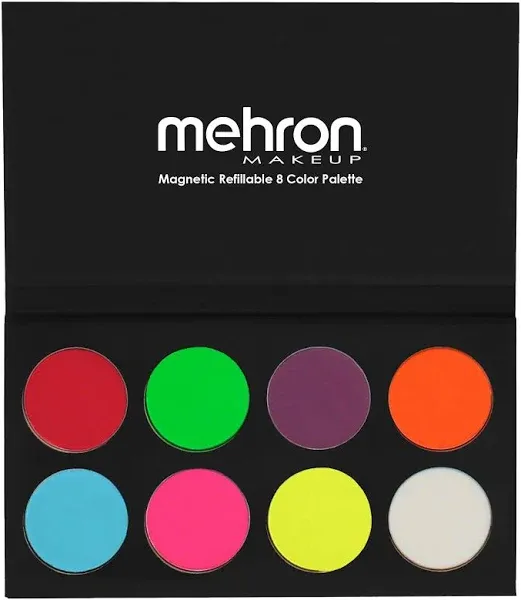 Mehron Makeup Paradise FX Neon UV Glow 8 Color Palette | Magnetic Refillable Special Effects Paint Palette | Professional Water Activated Paint for Raves, Costumes, SFX, Halloween, & Cosplay