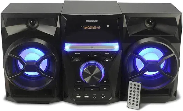 Magnavox MM441 Bluetooth CD Shelf System 3 Piece Bluetooth LED Display Aux Black