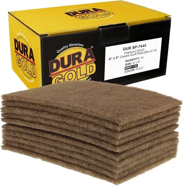 Dura-Gold Premium 6" x 9" Gold Coarse Scuff Pads, Box of 10 - Scuffing, Scouring, Sanding, Paint Primer Prep Adhesion Scratch - Surface Preparation For Automotive Car Auto Body Repair Woodworking Wood