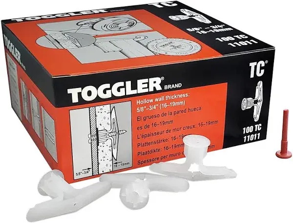 TOGGLER Toggle TC Commercial Drywall Anchor, Polypropylene, Made in US, 5/8" to 3/4" Grip Range, For #6 to #14 Fastener Sizes (Pack of 100)