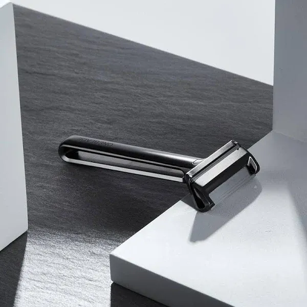 OneBlade Genesis Single Blade Safety Razor for Thick Coarse Hair - Stainless Steel Pivoting Head, Stand & 10 Japanese Feather FHS Refills