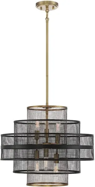 Savoy House 7-1927-6-143 Kelvin 6-Light Pendant in Matte Black with Warm Brass (20" W x 16" H)