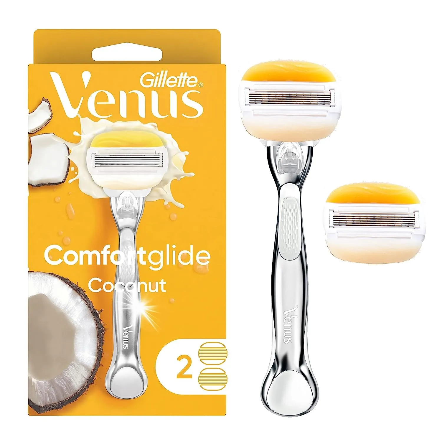 GILLETTE Venus Olay Comfortglide Coconut Metal Handle 2 Cartridges