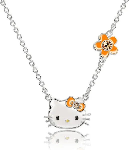 SALLY ROSE Sanrio Hello Kitty Birthstone Necklace 18" - Silver Plated Hello Kitty Necklace with Birthstone Officially Licensed