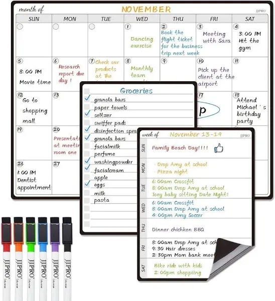 JJPRO Magnetic Monthly Calendar Whiteboard Set