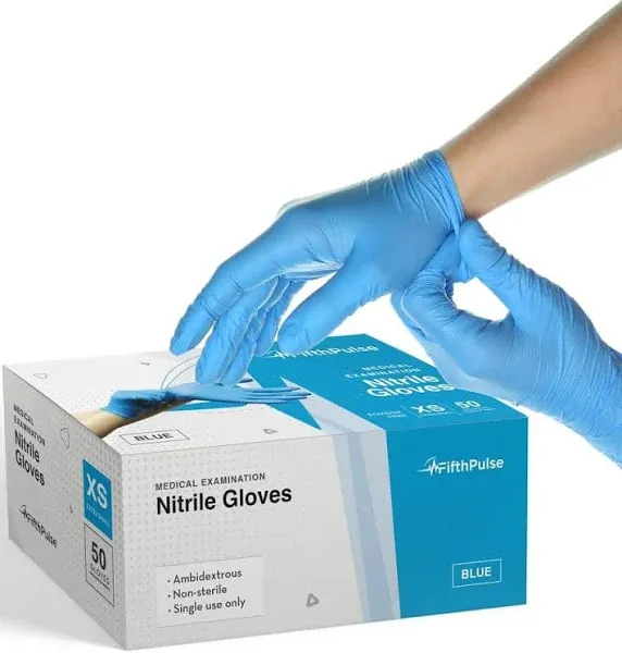 Fifth Pulse Nitrile Exam Latex Free &amp; Powder Free Gloves - Blue