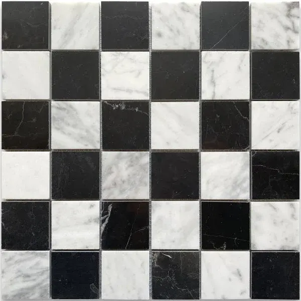 Stone Center Online Carrara White Black Marble Checkerboard Chess Mosaic Tile