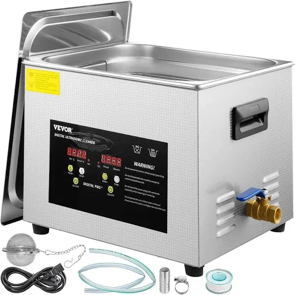 15L Upgraded Ultrasonic Cleaner, 600W Heater, 360W Power, Digital Timer