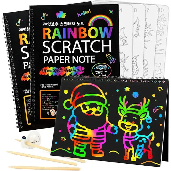 Htooq 3 Pack Rainbow Scratch Art Note Books