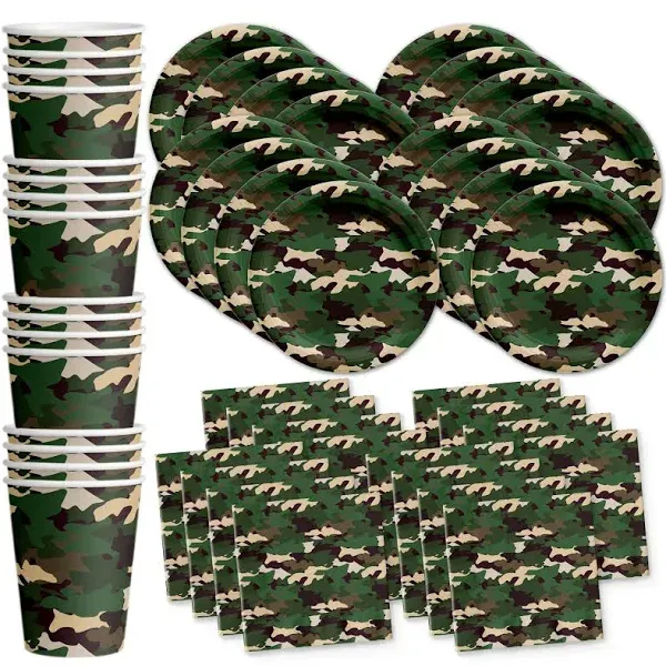 Camo Classic Birthday Party Supplies Set Plates Napkins Cups Tableware Kit for 16