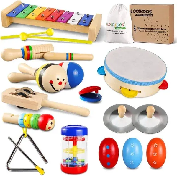  Toddler Musical Instruments Set Wooden Percussion Instruments Toy For K