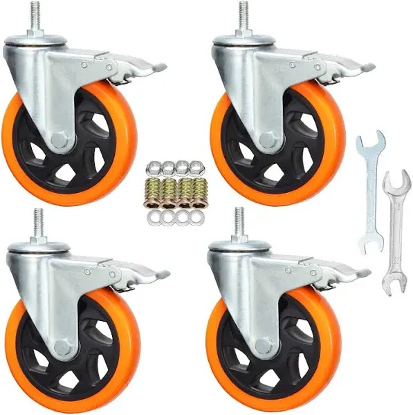 Heavy Duty Stem Caster Wheels M10-1.5X25mm Dual Locking No Noise PVC Threaded...