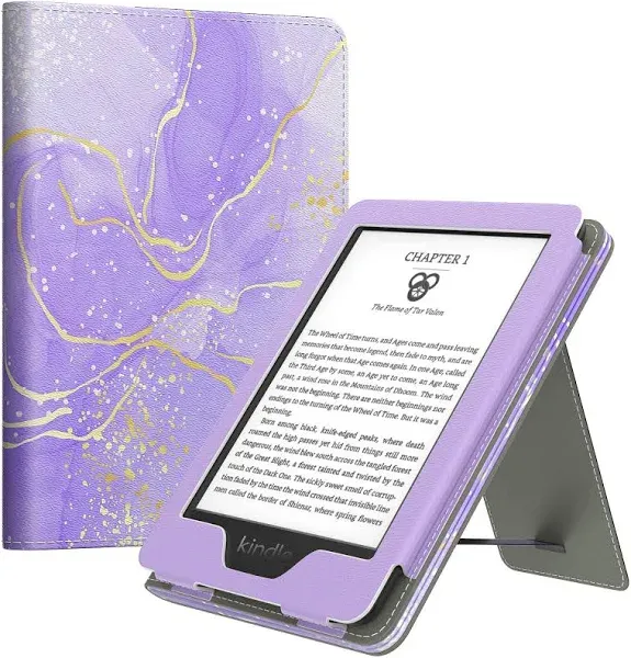 MoKo Case Fits All-new 6" Kindle(11th Generation, 2024/2022 Release)/Kindle(10th Gen,2019)/Kindle(8th Gen,2016), Ultra Lightweight PU Shell Cover with Auto Wake/Sleep for Kindle 2024, Blue Leaf Flower