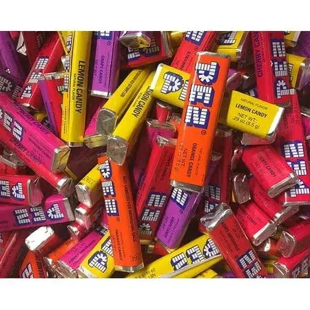 Pez Candy Refill, Assorted Pez Candy Bulk 2LB Bag of 6 Flavors of Pez Refill Rolls by Snackivore. Cherry, Raspberry, Strawberry, Grape, Lemon, and Orange.