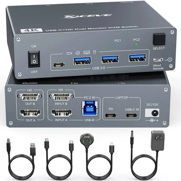 KVM Switch 2 Monitors 2 Computers USB C HDMI, Dual Monitor USB 3.0 USB Typc C...