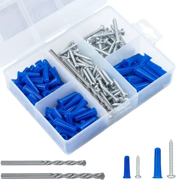 Conical Concrete Wall Anchors and Screws Assortment Kit