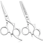 Moontay 5.5" Hair Cutting Shears Set with Large Finger Holes, Professional Barber Stylist Thinning Shears, Salon Hair Cutting Scissors, 440C Japanese Stainless Steel, Silver