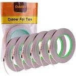 Oubaka 6 Pack Copper Foil Tape,Double-Sided Conductive Copper Tape with Adhesive for EMI Shielding,Stained Glass,Soldering,Electrical Repairs,Paper