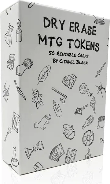 Citadel Black Dry Erase MTG Tokens Set of 50 Cards – with 2pcs Erasers