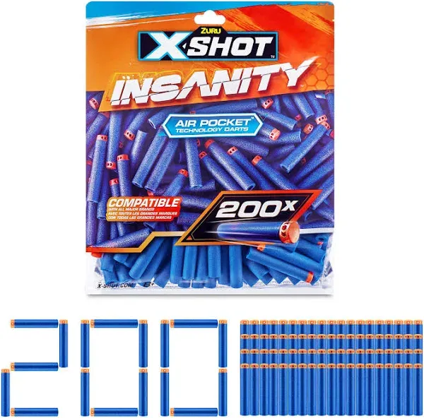 X-Shot Insanity 200 Dart Refill Pack by ZURU, Compatible with X-Shot and Other Brands, Blaster Outdoor Toys