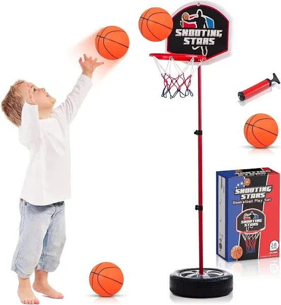 Atlasonix Toddler Basketball Hoop Indoor Stand Adjustable 2.5-4 ft - Mini Indoor Basketball Goal Toy with Ball & Pump Basketball Hoop Indoor Outdoor