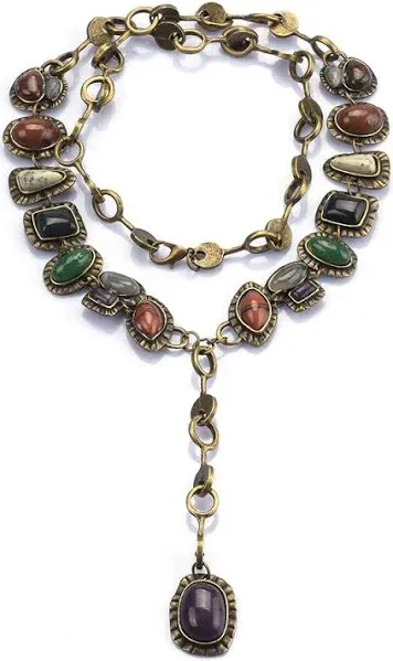 LUREME Vintage Ethnic Heavy Choker Necklace for Women with Multi Color Stones Statement Necklace(nl006345)