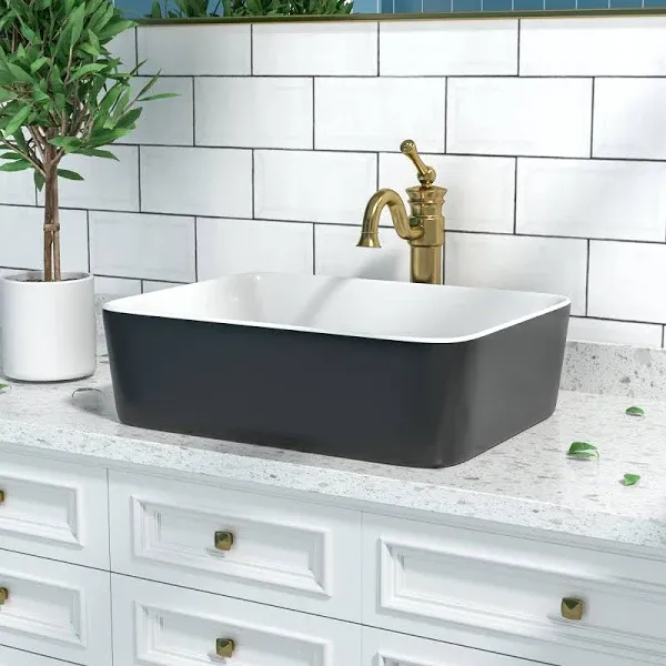 DEERVALLEY Vessel Sink Handmade Ceramic Rectangular Rust Resistant White/Black