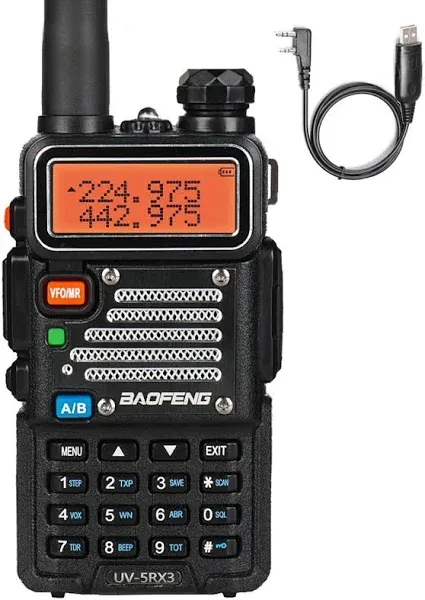 Baofeng x Radioddity UV-5RX3 Tri-band Radio VHF, 1.25M, UHF Amateur Handheld Ham Two Way Radio Walkie Talkie with Earpiece and Programming Cable