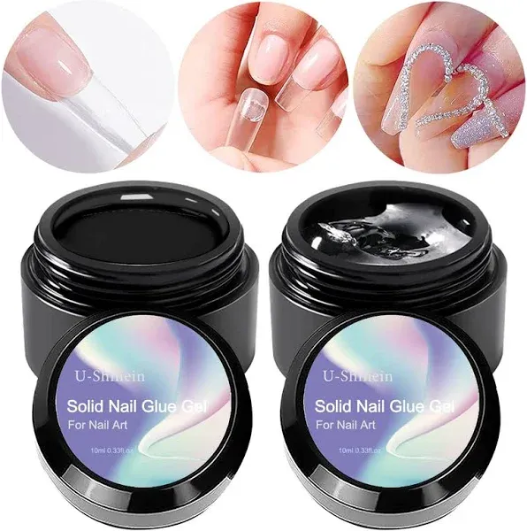 Solid Nail Glue Gel, Nail Tips Glue Gel for Acrylic Nails, Press on Solid Glue Gel, Solid Gel Polish Nail Art Manicure Glue Gel, Need UV/LED Lamp Longer Cure